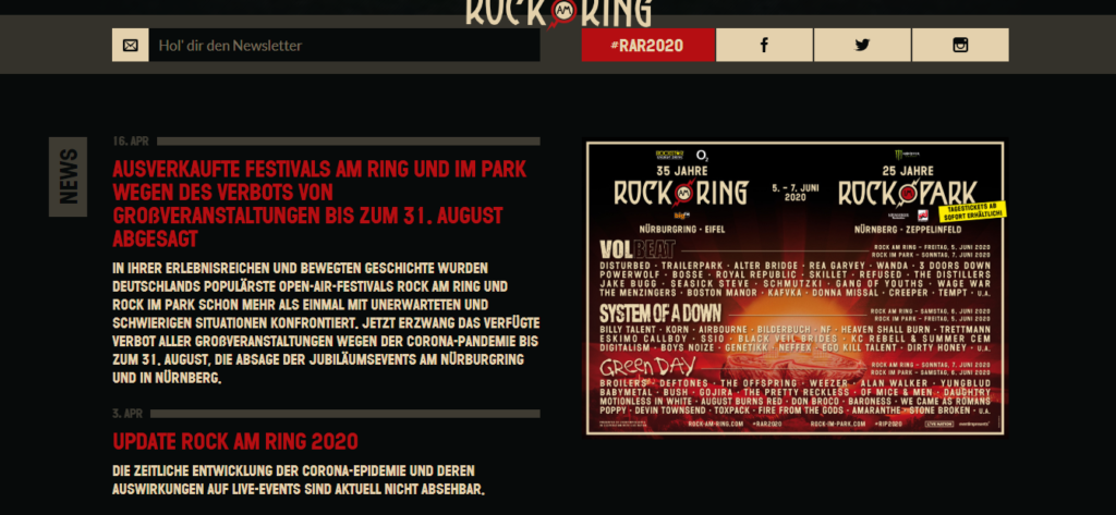 Rock Am Ringキャンセルのお知らせ
